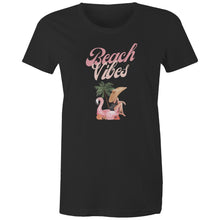 Load image into Gallery viewer, Embrace the essence of summer with our 'Beach Vibes' retro t-shirt for women. Crafted from soft, breathable fabric, this tee is perfect for sun-soaked days by the sea. Featuring a vibrant design that captures the spirit of the beach, it's ideal for anyone looking to add a splash of fun to their wardrobe.