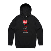 Load image into Gallery viewer, Stay cosy and stylish with our women's relaxed fit hoodie featuring the uplifting 'Live, Love, Laugh' message. This fashionable oversized hoodie offers a modern, casual look, perfect for everyday wear. Embrace comfort and style in our trendy women's hoodies.