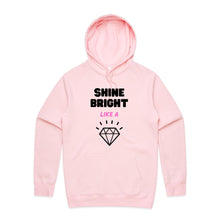 Load image into Gallery viewer, Step into comfort and style with our women's relaxed fit hoodie featuring the uplifting message 'Shine Bright Like a Diamond.' This fashionable oversized hoodie combines a modern look with a cosy, relaxed fit, making it a must-have addition to your casual wardrobe. Elevate your everyday style effortlessly.