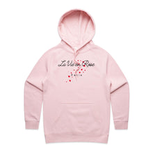 Load image into Gallery viewer, Discover our women's regular fit hoodie featuring the inspiring message 'La Vie en Rose.' Perfect for casual street style, this high-quality, fashionable hoodie adds a touch of elegance to your wardrobe. Part of our premium women's collection, it's ideal for those who love stylish urban hoodie styles.
