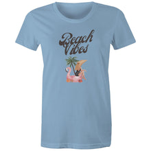 Load image into Gallery viewer, Embrace the essence of summer with our 'Beach Vibes' retro t-shirt for women. Crafted from soft, breathable fabric, this tee is perfect for sun-soaked days by the sea. Featuring a vibrant design that captures the spirit of the beach, it's ideal for anyone looking to add a splash of fun to their wardrobe.
