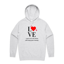 Load image into Gallery viewer, Discover our women's relaxed fit hoodie with a heartwarming "Love" message, perfect for those seeking fashionable oversized hoodies. This modern hoodie combines comfort and style, offering a cosy yet chic look for any casual occasion. Stay trendy in this must-have relaxed fit design.