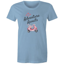Load image into Gallery viewer, Embrace style and positivity with our 'Adventure Awaits' t-shirt. Featuring an inspirational message of empowerment and exploration, this comfortable and versatile tee is perfect for those ready to take on life's journeys. Spread a positive message wherever you go with this must-have addition to your wardrobe.