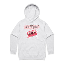 Load image into Gallery viewer, Discover our high-quality, premium women's pocket hoodie with the retro design - '80's Playlist'. Perfect for casual street style, this hoodie brings back the nostalgia of crafting the perfect mixtape on a cassette. Stay cosy and stylish with this must-have addition to your wardrobe.