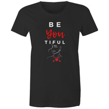 Load image into Gallery viewer, Discover the power of self-love with our 'Be-You-tiful' women's t-shirt, featuring an inspirational message that encourages you to embrace your true self. This shirt is a celebration of individuality and self-acceptance, perfect for anyone looking to remind the world that beauty shines brightest when you're simply you.