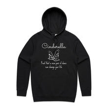 Load image into Gallery viewer, Discover our relaxed fit hoodie featuring the slogan: "Cinderella - proof that a new pair of shoes can change your life." Perfect for those who love fashionable oversized hoodies, and trendy unisex streetwear. Elevate your style with this timeless and comfy statement piece today!