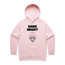 Load image into Gallery viewer, Stay effortlessly chic and comfortable with our women's regular fit hoodie, adorned with the message 'Shine Bright Like a Diamond.' Designed for casual street style, this fashionable hoodie is perfect for adding a touch of flair to your everyday look. Elevate your urban wardrobe with this premium, must-have piece.