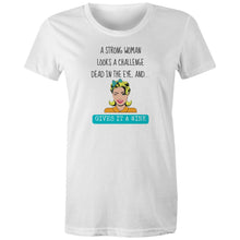 Load image into Gallery viewer, Embrace strength and style with our 100% organic cotton t-shirt featuring the empowering message: 'A Strong Woman Looks a Challenge Dead in the Eye and Gives It a Wink.' This eco-friendly, premium sustainable tee is perfect for the environmentally conscious, offering top-quality comfort and inspiration.