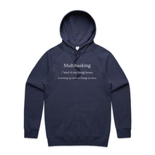 Load image into Gallery viewer, Explore our women's relaxed fit hoodie with the witty message 'Multitasking - Screwing Up Several Things at Once.' This modern, fashionable oversized hoodie offers the perfect blend of comfort and style. Ideal for those who love relaxed fit and chic, contemporary fashion.