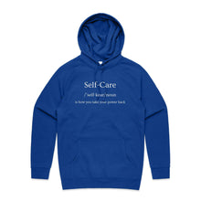 Load image into Gallery viewer, Stay stylish and comfortable with our women's relaxed fit hoodie featuring the empowering message 'Self Care - is how you take your power back.' This fashionable oversized hoodie offers a modern, relaxed fit that's perfect for everyday wear. Add a bold, positive vibe to your wardrobe!