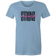 Load image into Gallery viewer, Embrace your inner strength with our 'Strong and Beautiful' women's affirmation t-shirt. Featuring an empowering quote, this inspirational message tee is perfect for spreading positivity. Wear it as a daily reminder of your resilience and beauty. Shop our uplifting slogan and motivation t-shirts today!