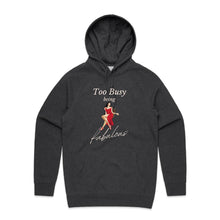 Load image into Gallery viewer, Stay cosy and stylish with our women's relaxed fit hoodie featuring the slogan 'Too Busy Being Fabulous.' This modern, oversized hoodie offers a perfect blend of fashion and comfort, ideal for those who love trendy, relaxed fit women's hoodies with a chic vibe.