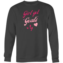 Load image into Gallery viewer, Shop our 'Girl Got Goals' women's sweatshirt, designed for comfort and style. Featuring a modern oversized fit, this relaxed streetwear staple is perfect for goal-getters. Crafted from premium fabric, it's the ultimate blend of fashionable and comfortable. Perfect for everyday wear!