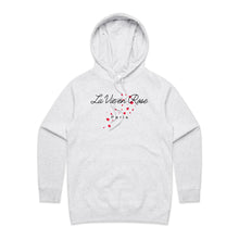Load image into Gallery viewer, Discover our women's regular fit hoodie featuring the inspiring message 'La Vie en Rose.' Perfect for casual street style, this high-quality, fashionable hoodie adds a touch of elegance to your wardrobe. Part of our premium women's collection, it's ideal for those who love stylish urban hoodie styles.