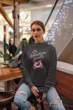 Load image into Gallery viewer, Stay cosy and stylish in our 'Adventure Awaits' unisex sweatshirt. Perfectly blending comfort and fashion, this modern oversized sweatshirt features a relaxed fit that complements any look. Ideal for streetwear lovers, it's the ultimate comfortable and fashionable addition to your wardrobe.