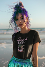 Load image into Gallery viewer, Embrace the essence of summer with our 'Beach Vibes' retro t-shirt for women. Crafted from soft, breathable fabric, this tee is perfect for sun-soaked days by the sea. Featuring a vibrant design that captures the spirit of the beach, it's ideal for anyone looking to add a splash of fun to their wardrobe.