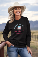 Load image into Gallery viewer, Stay cosy and motivated with our women's relaxed fit sweatshirt featuring the slogan 'Laugh it Off and Keep it Moving.' Perfect for those who love comfortable, fashionable oversized apparel. This modern sweatshirt combines style and a positive message, ensuring you move through your day with ease and inspiration.