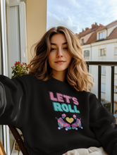 Load image into Gallery viewer, Discover comfort and style with our 'Let's Roll' women's relaxed fit sweatshirt. This fashionable oversize sweatshirt offers the perfect blend of cosiness and flair. Ideal for casual days, it’s a comfortable sweatshirt that pairs effortlessly with any look. Stay stylish and laid-back in this must-have piece!