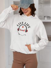Load image into Gallery viewer, Discover our 'Live Life Loud' women's regular fit hoodie, blending casual street style with chic, designer appeal. Crafted from high-quality materials, this fashionable hoodie is part of our premium women's hoodie collection, offering the latest in urban hoodie style for bold, confident looks.