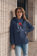 Load image into Gallery viewer, Discover our women's relaxed fit hoodie with a heartwarming "Love" message, perfect for those seeking fashionable oversized hoodies. This modern hoodie combines comfort and style, offering a cosy yet chic look for any casual occasion. Stay trendy in this must-have relaxed fit design.
