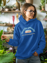 Load image into Gallery viewer, Cosy up in style with our women's relaxed fit hoodie featuring the inspiring message, 'Love the Journey, More Than the Destination.' This fashionable oversized hoodie offers a modern look with a comfortable fit, perfect for staying chic and motivated on any adventure.