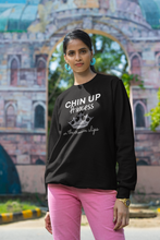 Load image into Gallery viewer, Stay fashionable with our 'Chin Up Princess, or the Crown Slips' relaxed fit sweatshirt. Offering a modern oversized look, this comfortable and cosy piece is the epitome of women's urban streetwear. Perfect for anyone looking to add a touch of empowerment to their wardrobe with style.
