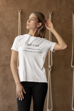 Load image into Gallery viewer, Discover our 'Self Care - is how you take your power back' women's t-shirt, featuring an uplifting slogan that inspires confidence and inner strength. Perfect for those who love affirmation t-shirts, empowering quotes, and motivational designs. Wear this positive message with pride!