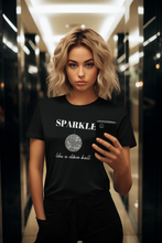 Load image into Gallery viewer, Elevate your style with our women's 100% organic t-shirt featuring the slogan 'Sparkle Like a Disco Ball.' Made from premium sustainable organic cotton, this eco-friendly tee combines top-quality comfort with a chic design. Discover the best in organic clothing and shine in eco-conscious fashion.