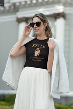 Load image into Gallery viewer, Stand out with our women's t-shirt featuring the message: 'In a World Full of Trends, Remain a Classic.' This empowering quote shirt delivers an inspirational message for timeless style. Perfect for those who value positive quotes and uplifting slogans, our women's empowerment tees inspire confidence and individuality.