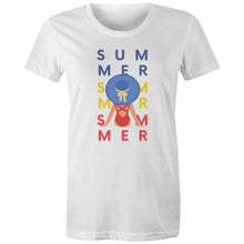 Load image into Gallery viewer, Celebrate the season with our women's retro t-shirt featuring a vibrant 'Summertime' slogan and graphic. This iconic retro wear piece is perfect for adding a nostalgic touch to your wardrobe. Ideal for fans of retro-inspired fashion, our t-shirt blends style and comfort effortlessly.