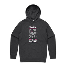 Load image into Gallery viewer, Stay cosy and stylish in our women's relaxed fit hoodie featuring the motivational message, "Talk Less, Do More." This modern, oversized hoodie combines fashion and function, offering a comfortable fit perfect for those who love fashionable, oversized women's hoodies.
