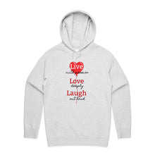 Load image into Gallery viewer, Stay cosy and stylish with our women's relaxed fit hoodie featuring the uplifting 'Live, Love, Laugh' message. This fashionable oversized hoodie offers a modern, casual look, perfect for everyday wear. Embrace comfort and style in our trendy women's hoodies.