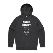 Load image into Gallery viewer, Step into comfort and style with our women's relaxed fit hoodie featuring the uplifting message 'Shine Bright Like a Diamond.' This fashionable oversized hoodie combines a modern look with a cosy, relaxed fit, making it a must-have addition to your casual wardrobe. Elevate your everyday style effortlessly.