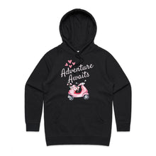 Load image into Gallery viewer, Step into your next adventure with confidence and style in our 'Adventure Awaits' women's pocket hoodie. Designed specifically for the adventurous woman, this hoodie combines the best of both worlds: a soft, cosy fabric that keeps you warm and comfortable on your travels, and spacious pockets for carrying essentials.