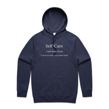 Load image into Gallery viewer, Stay stylish and comfortable with our women's relaxed fit hoodie featuring the empowering message 'Self Care - is how you take your power back.' This fashionable oversized hoodie offers a modern, relaxed fit that's perfect for everyday wear. Add a bold, positive vibe to your wardrobe!