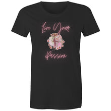 Load image into Gallery viewer, Fuel your drive with our 'Live Your Passion' women's message t-shirt. Featuring an empowering quote, this inspirational graphic tee spreads positive vibes and motivation. Perfect for those who love inspirational messages and want to make a bold, uplifting statement in style.