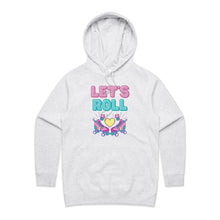 Load image into Gallery viewer, Elevate your casual street style with our 'Let's Roll' women's fit hoodie. Part of our premium women's hoodie collection, this chic, high-quality piece offers a stylish, designer look. Stay on-trend with one of the latest women's hoodie styles, perfect for effortless fashion-forward comfort.