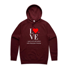 Load image into Gallery viewer, Discover our women's relaxed fit hoodie with a heartwarming "Love" message, perfect for those seeking fashionable oversized hoodies. This modern hoodie combines comfort and style, offering a cosy yet chic look for any casual occasion. Stay trendy in this must-have relaxed fit design.