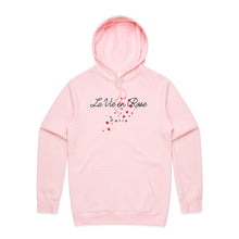 Load image into Gallery viewer, Embrace comfort and style with our women's relaxed fit hoodie featuring the message 'La Vie en Rose.' This modern, fashionable, oversized hoodie offers a cosy feel and a chic look, perfect for adding a touch of elegance to your casual wardrobe.