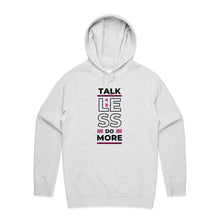 Load image into Gallery viewer, Stay cosy and stylish in our women's relaxed fit hoodie featuring the motivational message, "Talk Less, Do More." This modern, oversized hoodie combines fashion and function, offering a comfortable fit perfect for those who love fashionable, oversized women's hoodies.