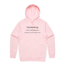 Load image into Gallery viewer, Explore our women's relaxed fit hoodie with the witty message 'Multitasking - Screwing Up Several Things at Once.' This modern, fashionable oversized hoodie offers the perfect blend of comfort and style. Ideal for those who love relaxed fit and chic, contemporary fashion.