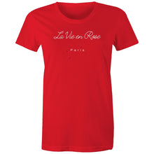 Load image into Gallery viewer, Discover our women's t-shirt featuring the uplifting message 'La Vie en Rose.' This empowering tee brings positive vibes with its inspirational message, perfect for those who love affirmation t-shirts and motivational slogans. Wear it to spread positivity and embrace an optimistic outlook.