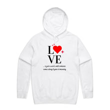 Load image into Gallery viewer, Discover our women's relaxed fit hoodie with a heartwarming "Love" message, perfect for those seeking fashionable oversized hoodies. This modern hoodie combines comfort and style, offering a cosy yet chic look for any casual occasion. Stay trendy in this must-have relaxed fit design.