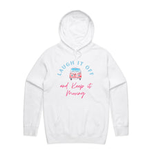 Load image into Gallery viewer, Discover our women's relaxed fit hoodie featuring the empowering slogan 'Laugh it Off and Keep It Moving.' Perfect for casual outings, this modern oversize hoodie blends comfort with style, making it a must-have for anyone who loves fashionable oversize hoodies.