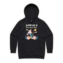 Load image into Gallery viewer, Discover our chic and fashionable women's regular fit hoodie, featuring the uplifting slogan 'Life is a beautiful ride.' Perfect for casual street style, this high-quality designer hoodie blends comfort and style. Shop the latest trendy, premium women's hoodie collection for your go-to look!