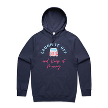 Load image into Gallery viewer, Discover our women's relaxed fit hoodie featuring the empowering slogan 'Laugh it Off and Keep It Moving.' Perfect for casual outings, this modern oversize hoodie blends comfort with style, making it a must-have for anyone who loves fashionable oversize hoodies.