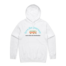 Load image into Gallery viewer, Cosy up in style with our women's relaxed fit hoodie featuring the inspiring message, 'Love the Journey, More Than the Destination.' This fashionable oversized hoodie offers a modern look with a comfortable fit, perfect for staying chic and motivated on any adventure.