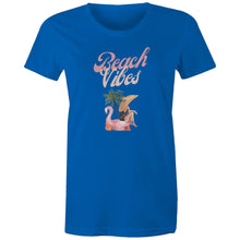 Load image into Gallery viewer, Embrace the essence of summer with our 'Beach Vibes' retro t-shirt for women. Crafted from soft, breathable fabric, this tee is perfect for sun-soaked days by the sea. Featuring a vibrant design that captures the spirit of the beach, it's ideal for anyone looking to add a splash of fun to their wardrobe.