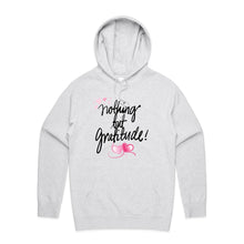 Load image into Gallery viewer, Stay stylish and comfortable in our fashionable oversized women's hoodie featuring the message 'Nothing but Gratitude.' This modern, relaxed fit hoodie is perfect for casual wear, blending cosy comfort with chic style. A must-have for those who love trendy, oversized hoodies.