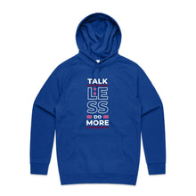 Load image into Gallery viewer, Stay cosy and stylish in our women's relaxed fit hoodie featuring the motivational message, "Talk Less, Do More." This modern, oversized hoodie combines fashion and function, offering a comfortable fit perfect for those who love fashionable, oversized women's hoodies.